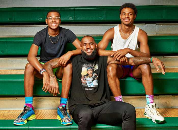 Bryce, LeBron and Bronny photographed for SI at St. Vincent–St. Mary High in Akron, on July 1—right as free agency started.